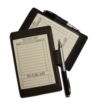 brown and black Napa leather jotters with mini pens